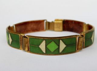Vintage Armband Grün Emaille Enamel Schibensky Scholz & Lammel Perli Bracelet Bild