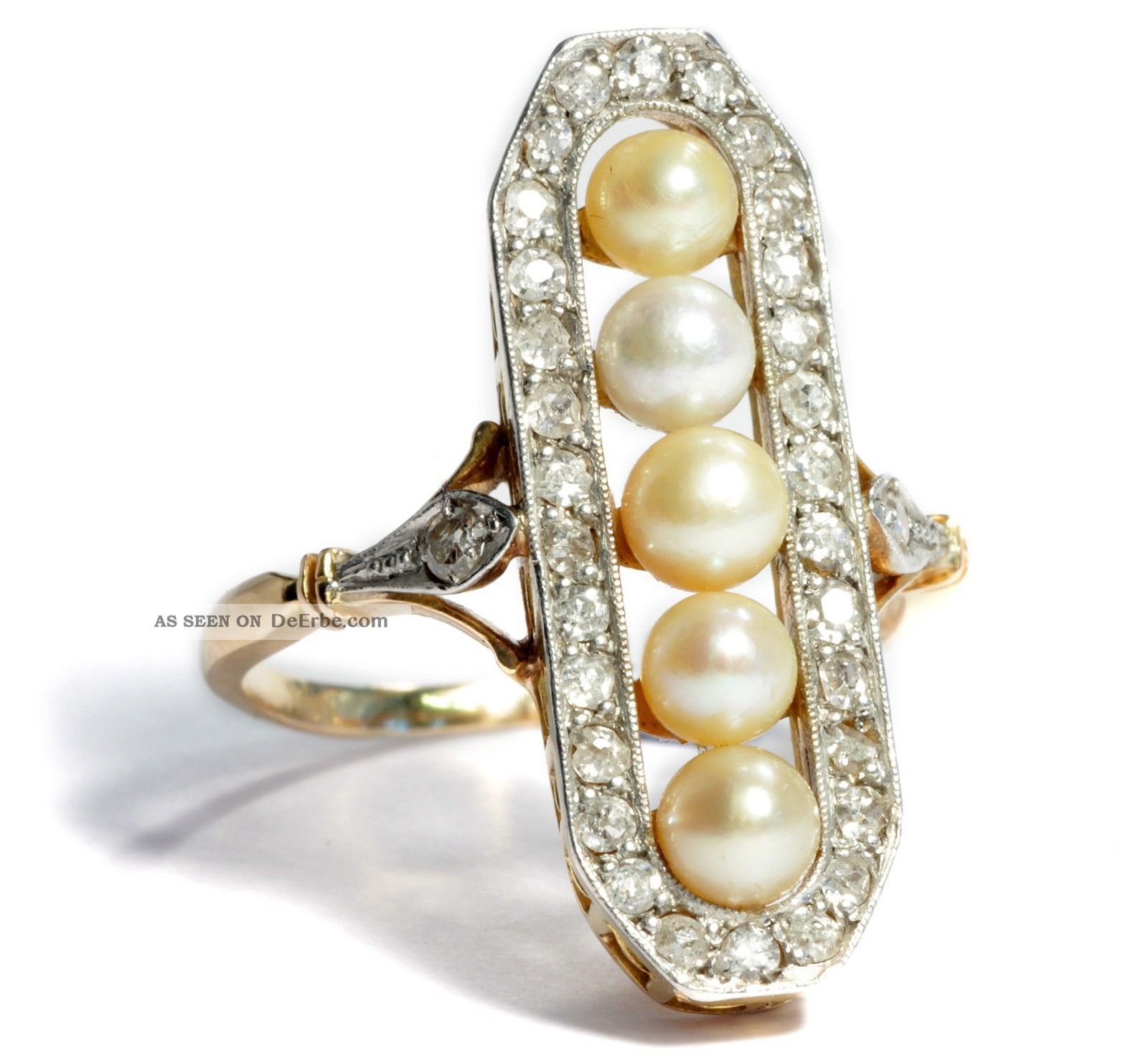 Diamanten & Perlen Ring In 585 Gold Und Platin Perle & Diamant / Naturperlen Ringe Bild