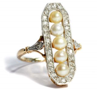 Diamanten & Perlen Ring In 585 Gold Und Platin Perle & Diamant / Naturperlen Bild
