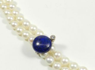 585 Weißgold Clip 0,  15ct Brillant Und Lapis Lazuli Perlenkettenclip Kettenkürzer Bild