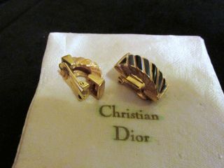 Cristian Dior Ohrclips Creolen Ohrringe Vergoldet Emaille Grün - Blau Top Bild