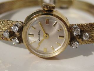 Antike 585 Diamantuhr Gelbgold Armbanduhr Gold 6 Diamanten Uhr Geht Richtig Bild