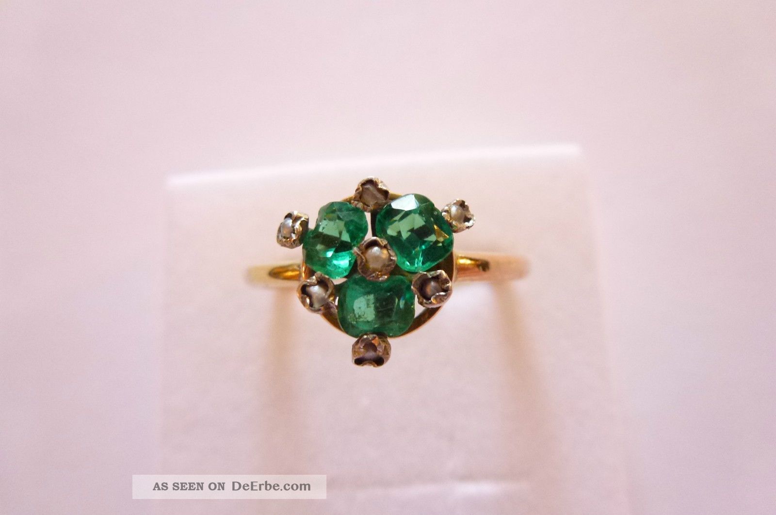 Sehr Exclusiver Prachtvoller Jugendstil Art Nouveau Ring Gold 585 Smaragd Perlen Ringe Bild