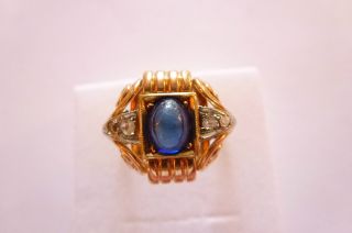 Sehr Exclusiver Prachtvoller Antiker Ring Gold 585 Geschwungen Saphir Diamanten Bild