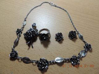 Alter Trachtenschmuck Silber 925 Brosche Ring Ohrringe Halskette Hochzeitsschmuc Bild