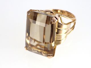 Art Deco Damen 750 18k Gelbgold 20 Ct Rauchtopas Ring,  Antik,  Größe 52 Bild