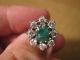 Alter Ring Mit Smaragd & 8 Diamanten /750er Weisgold Ringe Bild 2