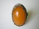 Antiker Messing Ring Mit Egg Yolk Bernstein Amber Schmuck Rg 1,  8 Mm / 6,  6 G 58 Ringe Bild 2