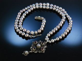 Perlenkette Mit Anitkem AnhÄnger Tracht Kette Silber Granat Zuchtperlen Um 1880 Bild