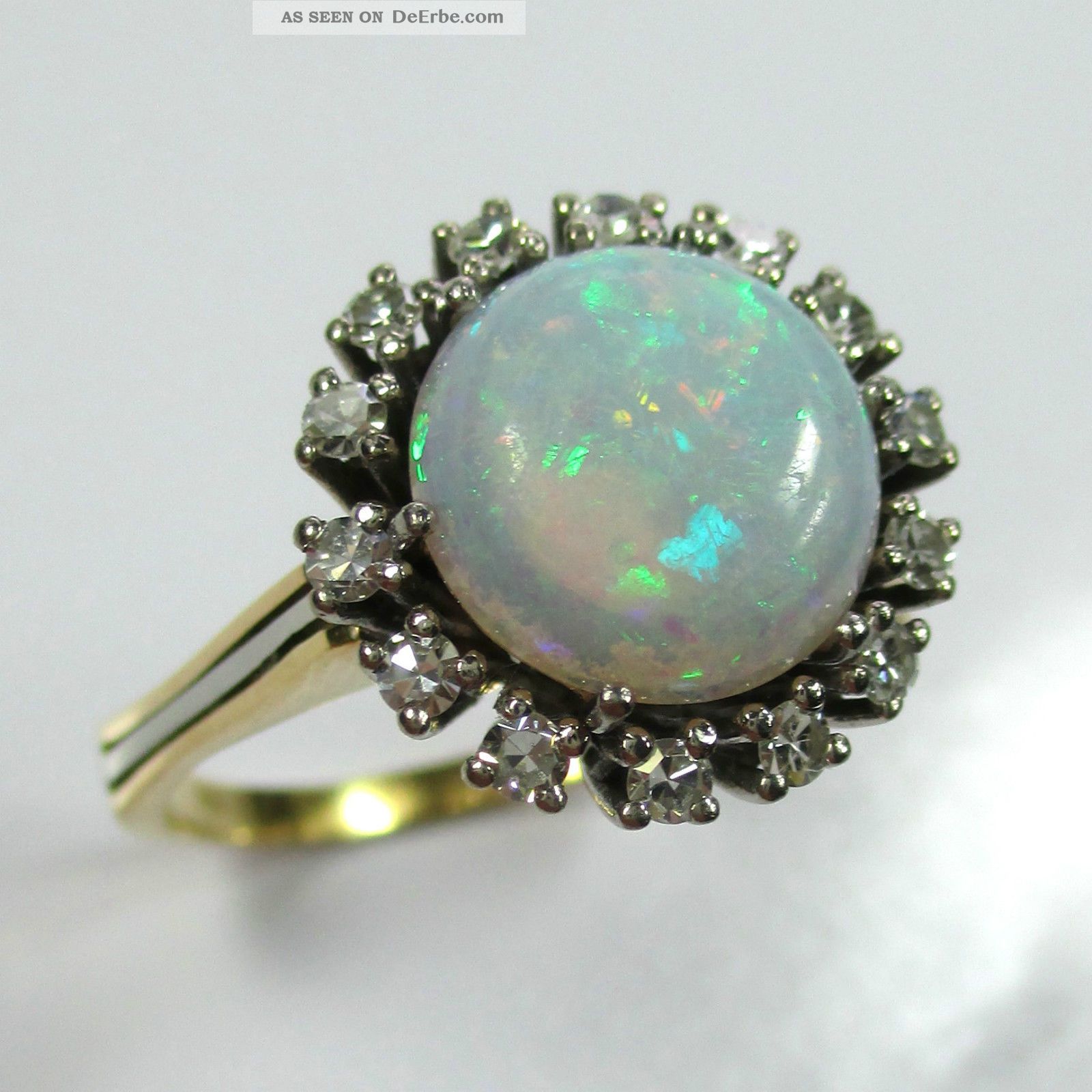 954 - Klassischer Ring Aus Gold 585 Mit Opal Und Diamanten - - - Video - 1509/31 - Ringe Bild