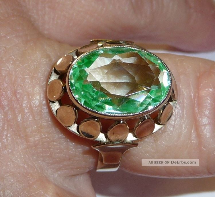 Ring 333 Gold Antik O.  Vintage 5 G Selten: Prasiolith Gr.  56 - 57 Sehr Feine Arbeit Ringe Bild