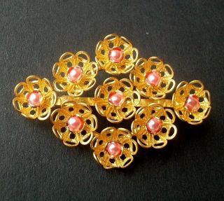 Wunderbare Alte Blüten Brosche Mit Rosa Faux Perlen Florale Optik Vintage Bild