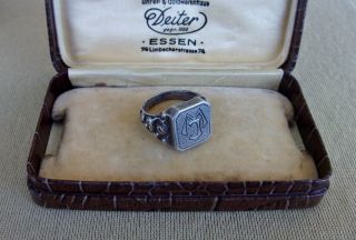 Antiker 835 Silber Herren Siegel Ring Mit Den Initialien Mj Um 1930,  Ca 10,  5gr Bild