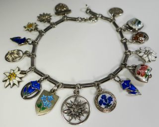 Vintage Bettelarmband Silber ' Alpenblumen ' AnhÄnger Austrian Charm Bracelet B015 Bild