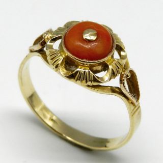 Jugendstil - 583er Rot Gold Ring Mit Roter Koralle Um 1930 - S2736 Bild