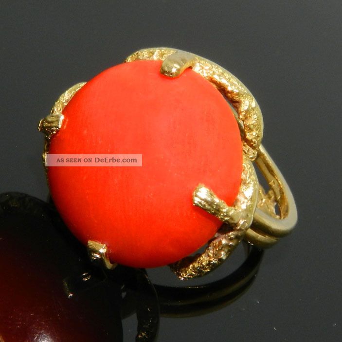 Sehr Schöner 750er Gold Ring Mit Roter Koralle Um 1940 - S2737 Ringe Bild
