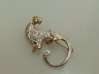 Panther Brosche Silber 925 Mit Vergoldung Straß Kristall Swarowski Bild