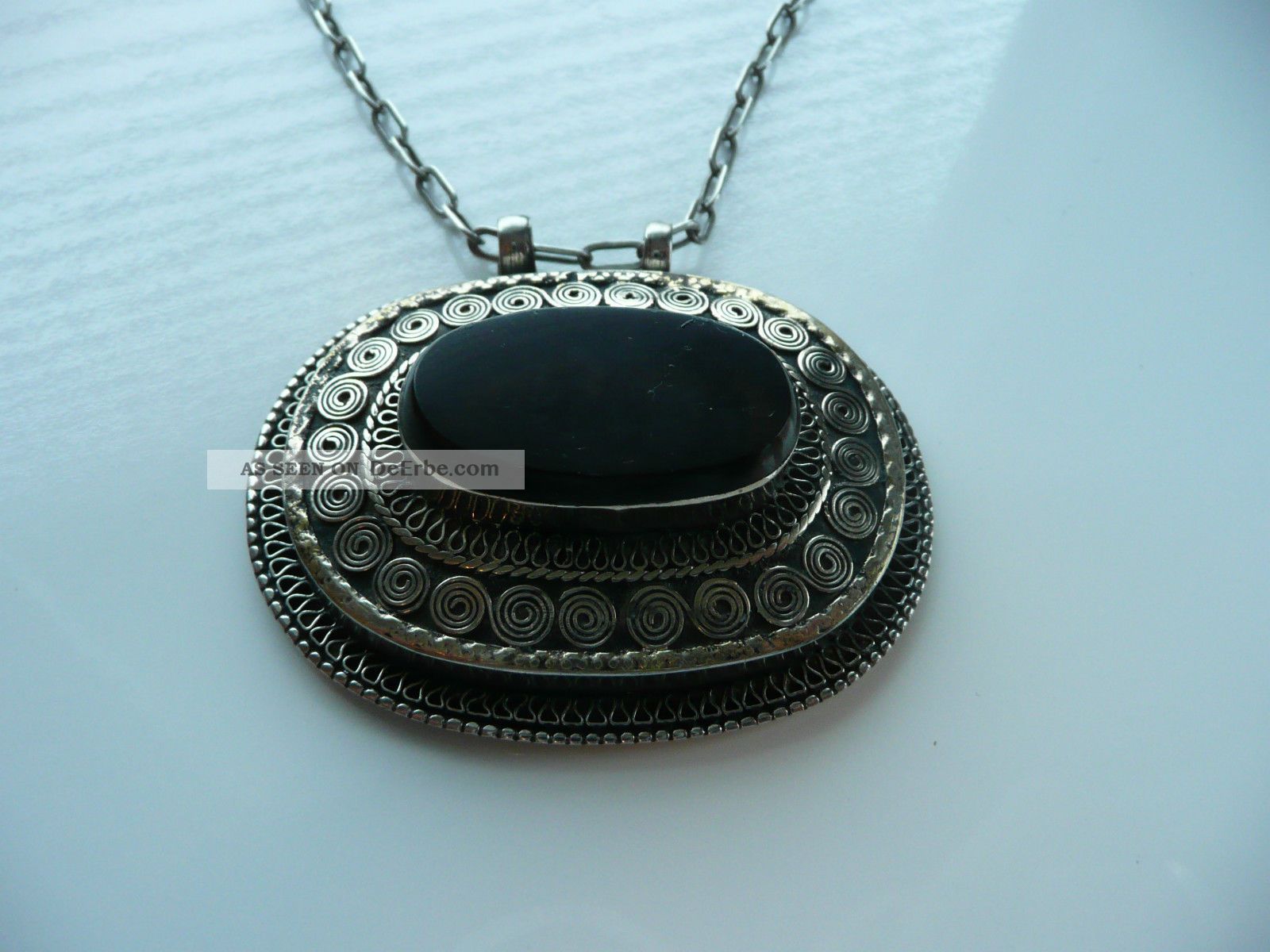 Jugendstil 800 Silber Kette Mit Grossen Anhänger Edelstein