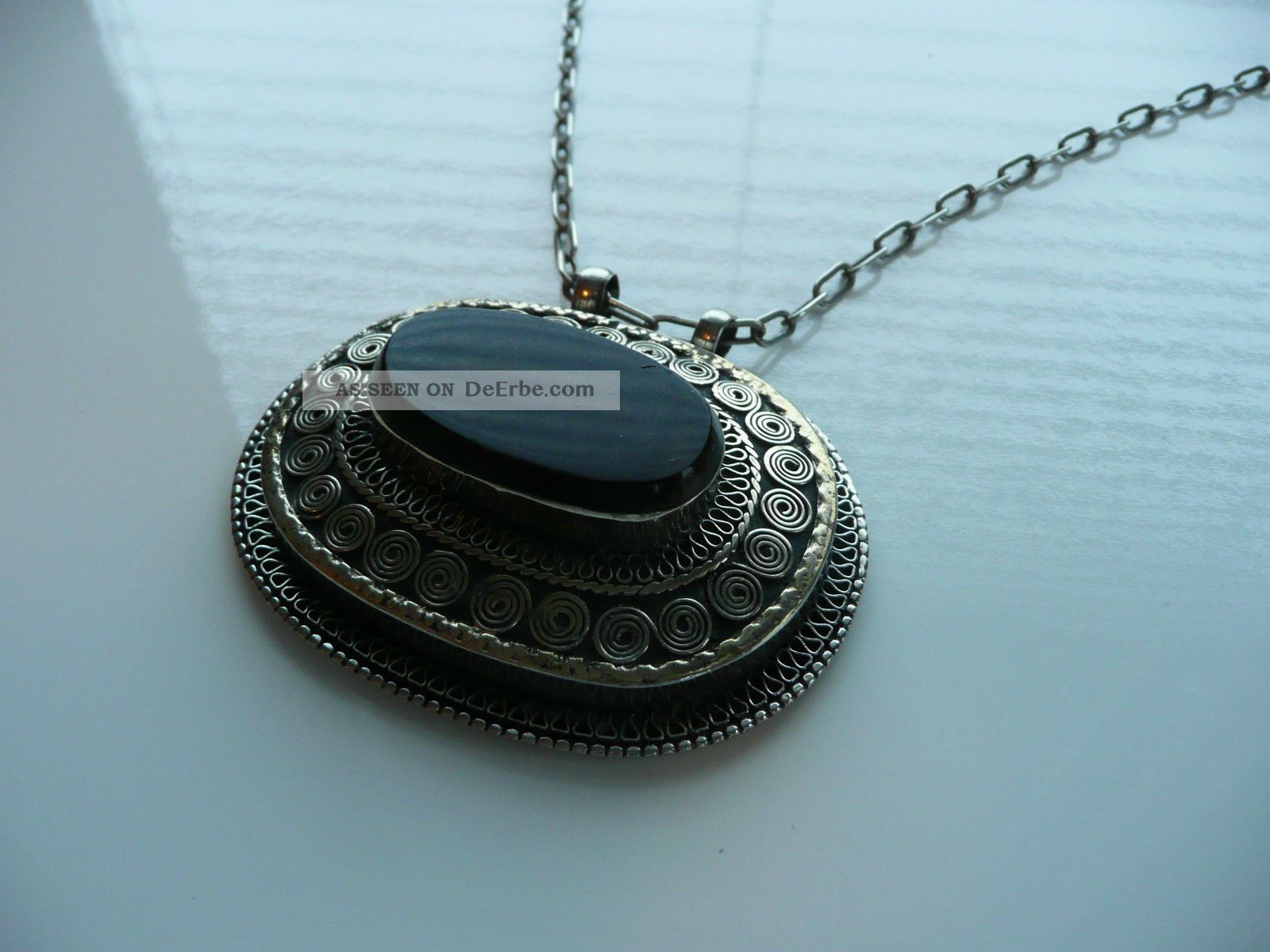 Jugendstil 800 Silber Kette Mit Grossen Anhänger Edelstein