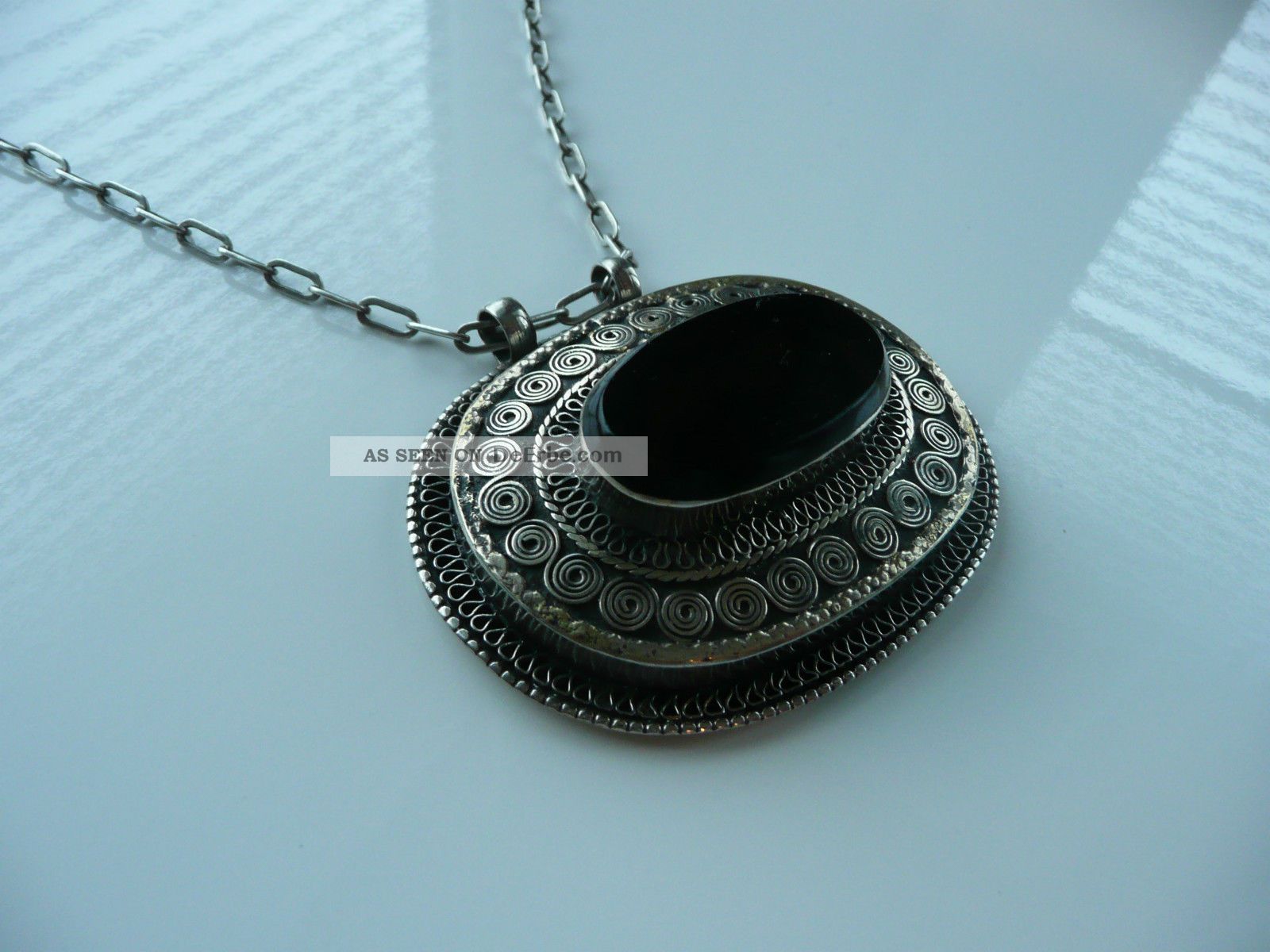 Jugendstil 800 Silber Kette Mit Grossen Anhänger Edelstein