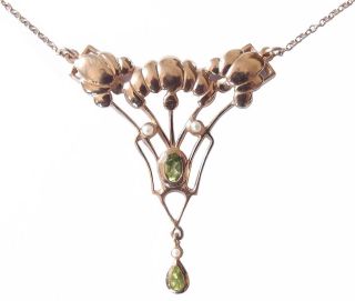 Halskette / Collier Mit Peridot,  Silber Vergoldet Vintage Necklace Anhms3 Bild