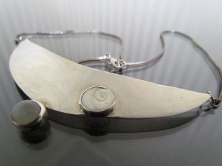 Art Deco Silber 925,  Handarbeit,  Kette,  Anhännger Mit Muschel,  Selten Bild