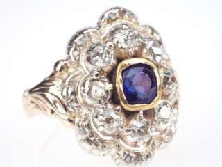 Historismus Um 1890,  585 Gelb Gold Weißgold Saphir Diamant Ring,  Antik Bild