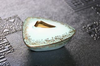 Alte Kleine Porzellan Schmuckdose TÜrkis - Gold,  Blattmuster,  Pm Krone Fabrik,  Top Bild