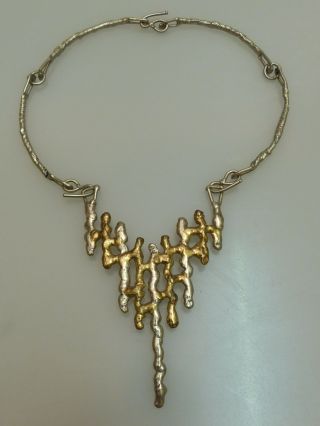 Designer Collier Handarbeit Metall Silber - Goldfarben 70er Jahre Necklace Vintage Bild