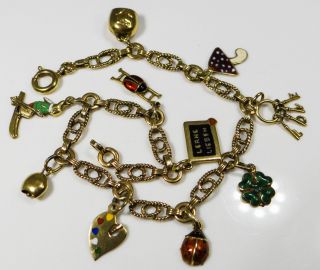 Vintage Bettelarmband 585 (14k) Gold 10 AnhÄnger Charm Bracelet GlÜck Luck B012 Bild