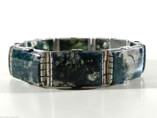 Idar - Oberstein Art Deco Silber Moos - Achat Armband ° 30 ' S Silver Agate Bracelet Bild