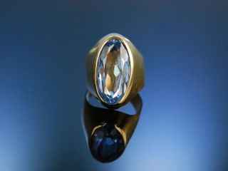Grosser Ring Gelb Gold 750 Aquamarinblauer Verneuil Spinell Massiv Und Schwer Bild