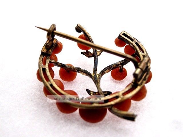 Damen Brosche Ca.  1880 DoublÉ Koralle Rot Freiform Flussperlen Florales No - Name Broschen Bild