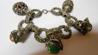 Rares Etruscan Style Sterling Silber Charm Bracelet Bettelarmband Bild