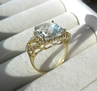 Ring Gold Gelbgold 417/10k Prasiolith/grüner Amethyst Diamanten 