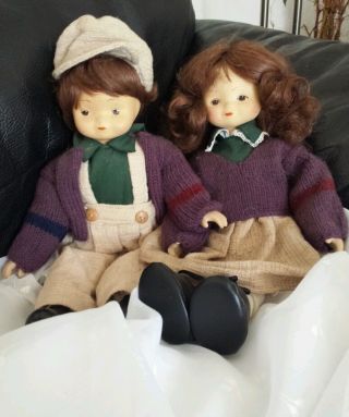 2 Alte Porzellan Puppen Mädchen & Junge Dachbodenfund Ca.  40 Er Jahre Bild