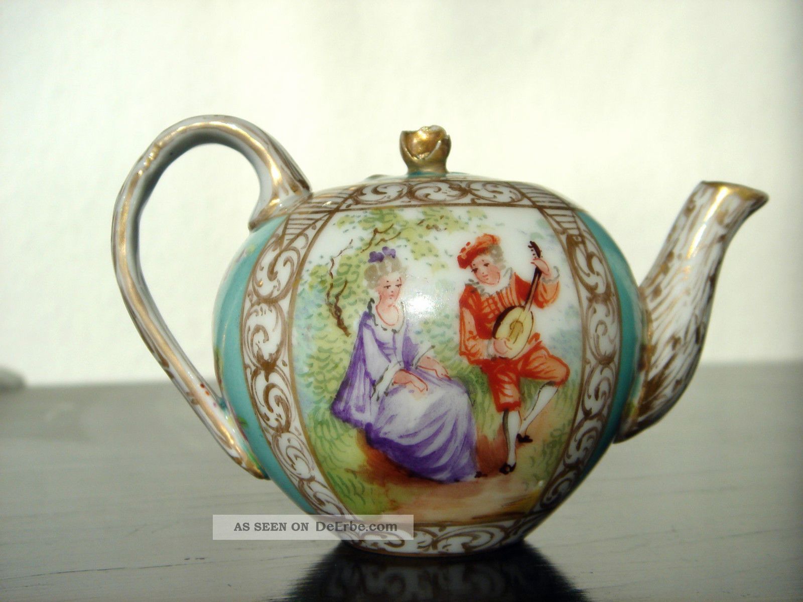 Puppen - Kaffeekanne,  Dresden Um 1900,  Watteau Malerei,  Seltenes Sammlerstück Original, gefertigt vor 1970 Bild
