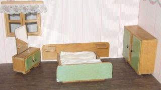 Konvolut 50er Jahre Möbel Puppenstube Puppenhaus Schlafzimmer Puppenstubenmöbel Bild