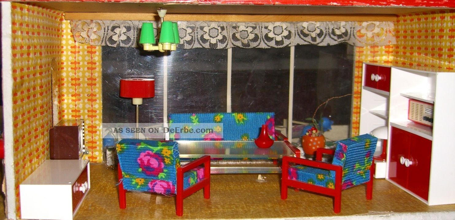 Puppenstubenmöbel - Möbel Für Die Puppenstube - Wohnzimmermöbel Vero (rot) Original, gefertigt vor 1970 Bild