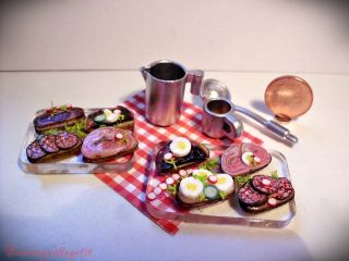 Belegte Brote Auf 2 Platten Mit Zubehör F.  Kaufladen Und Puppenhaus 1:12 Miniatur Bild