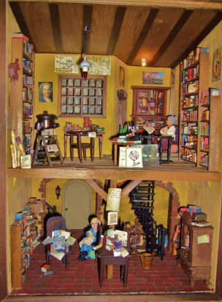 Miniatur Bibliothek Antiquariat Mit Keller Bücher Puppenstube Dollhouse 1:24 Bild