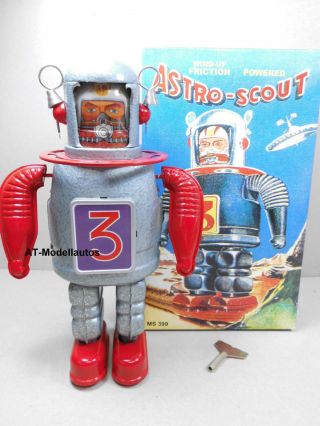 Blechroboter Astro Scout 22 Cm.  Ovp Roboter Aus Blech Blechspielzeug Ms 399 Bild