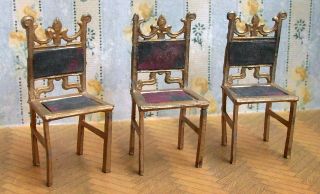 Sehr Kleine Antike Zinn Stühle Höhe 6,  5 Cm Puppenstube Um/vor 1900 Sehr Selten Bild