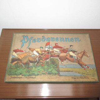 Rar Antikes Pferderennen Brettspiel Joh.  Scholz Verlag Mainz Um 1912 Zinnfiguren Bild