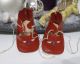 Wunderschöne Rote Wachstuch Schuhe Für Puppen,  Sohle 6 Cm X 3,  5 Cm Ca 40er Jahre Original, gefertigt vor 1970 Bild 3