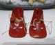 Wunderschöne Rote Wachstuch Schuhe Für Puppen,  Sohle 6 Cm X 3,  5 Cm Ca 40er Jahre Original, gefertigt vor 1970 Bild 5