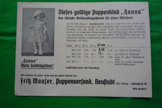 Antiker Prospekt Fritz Maaser Puppen Neustadt Bei Coburg Ca.  1930 Reichsmark Bild
