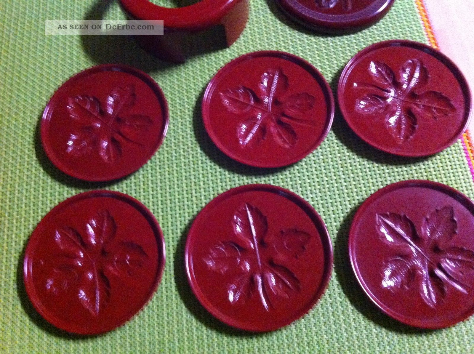 6 Alte Tellerchen Aus Bakelit 30er - 50er Jahre Vintage & Alt,  Glas Untersetzer Gefertigt vor 1945 Bild