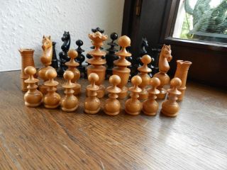 Antike Schachspiel Schachfiguren Holz Glas Augen Mitte 19.  Jh. Bild