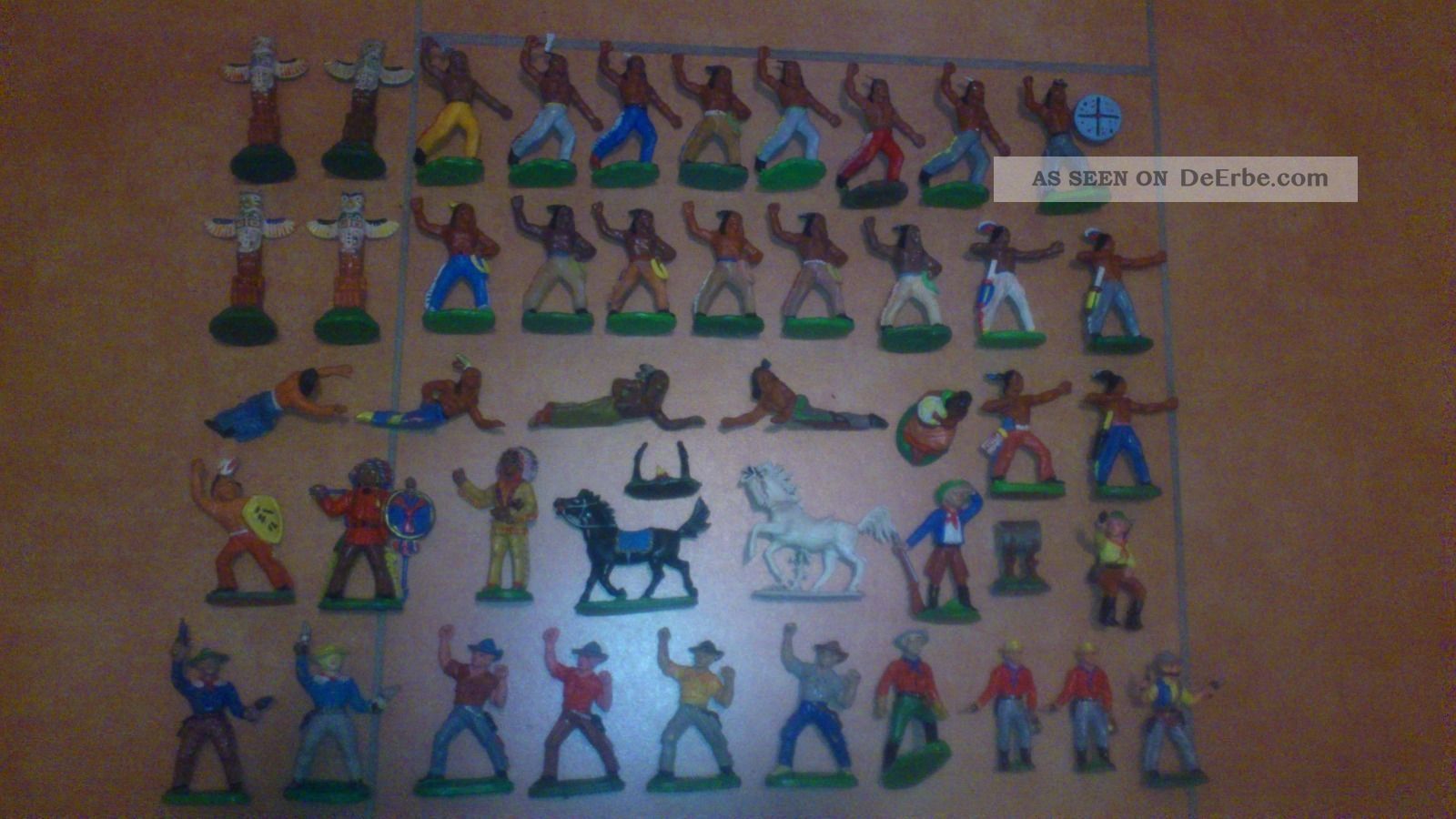 Lot De 5 Figurines Cowboys Et Indiens Far West - DDR - Marques BECK HOPF BAYER - Échelle 1:32